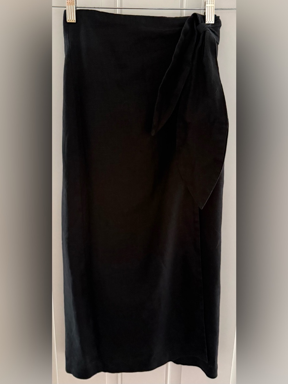 Mango Black Tie-Waist 100% Linen Wrap Midi Skirt - Women's